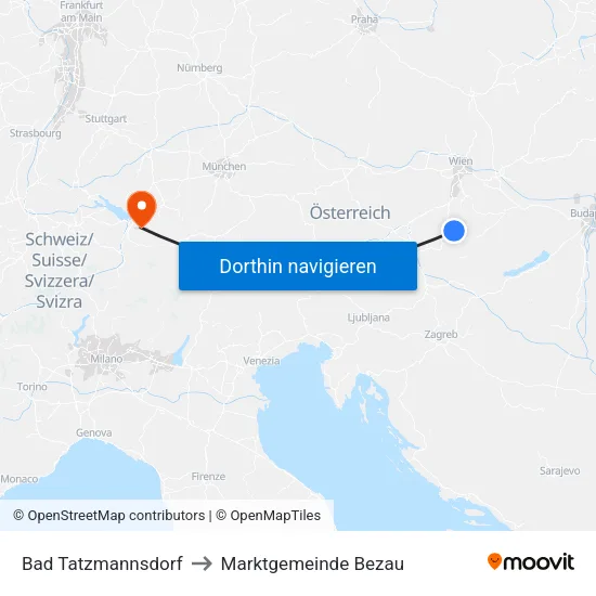 Bad Tatzmannsdorf to Marktgemeinde Bezau map