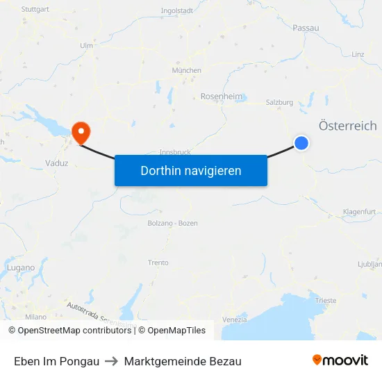 Eben Im Pongau to Marktgemeinde Bezau map