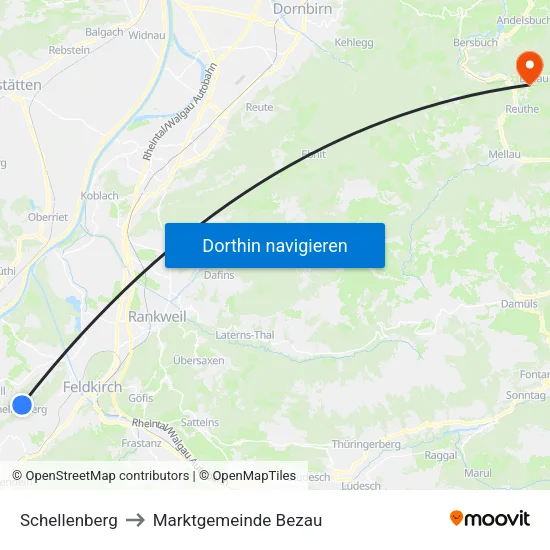 Schellenberg to Marktgemeinde Bezau map