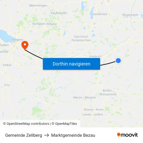 Gemeinde Zellberg to Marktgemeinde Bezau map