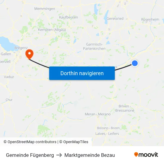 Gemeinde Fügenberg to Marktgemeinde Bezau map