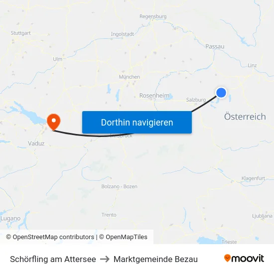 Schörfling am Attersee to Marktgemeinde Bezau map