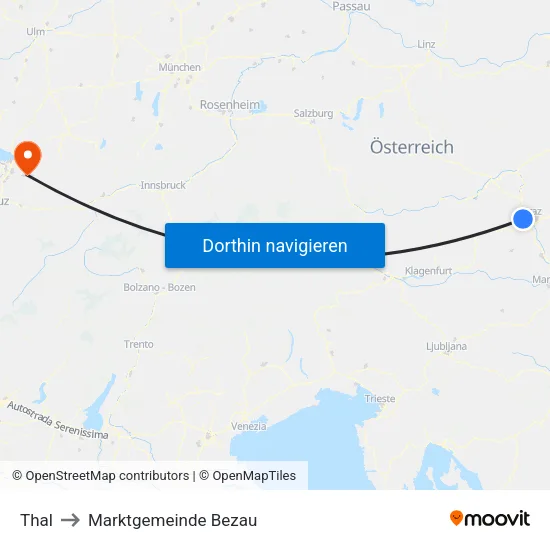 Thal to Marktgemeinde Bezau map