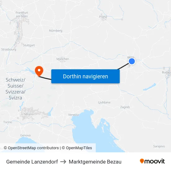 Gemeinde Lanzendorf to Marktgemeinde Bezau map