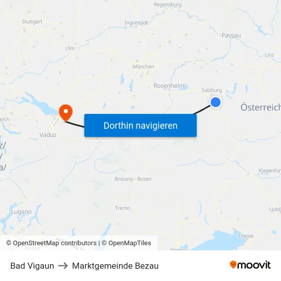 Bad Vigaun to Marktgemeinde Bezau map