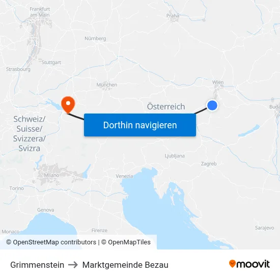 Grimmenstein to Marktgemeinde Bezau map