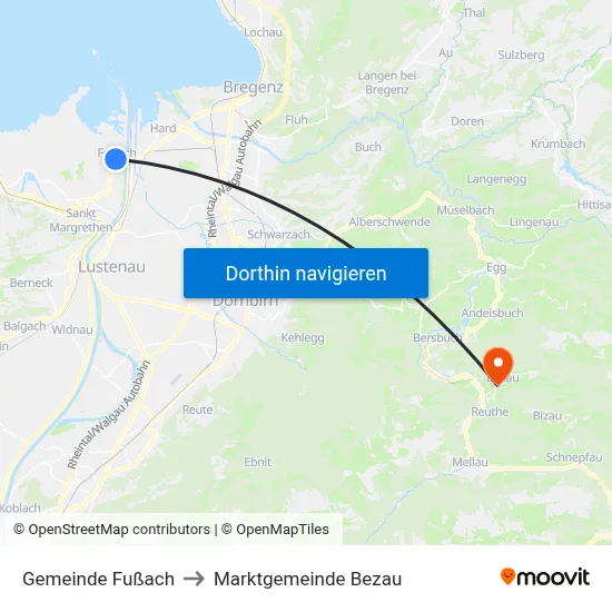 Gemeinde Fußach to Marktgemeinde Bezau map