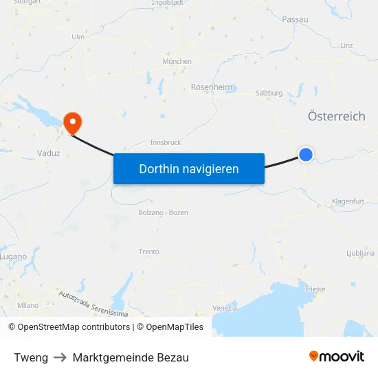 Tweng to Marktgemeinde Bezau map