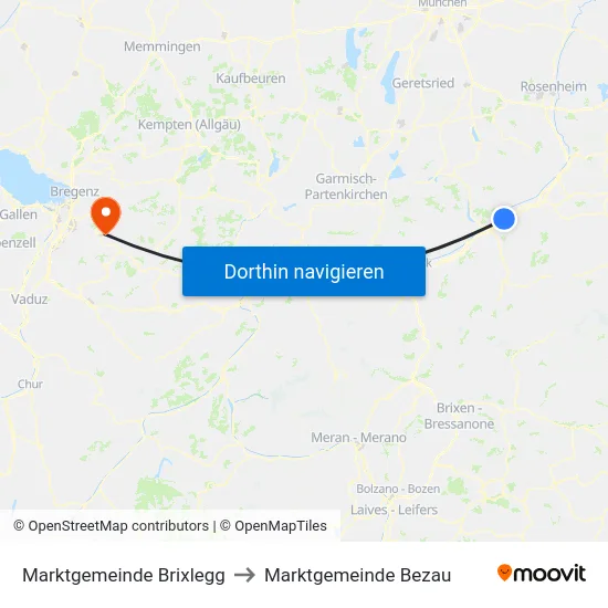Marktgemeinde Brixlegg to Marktgemeinde Bezau map