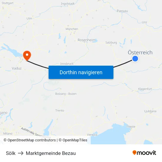 Sölk to Marktgemeinde Bezau map