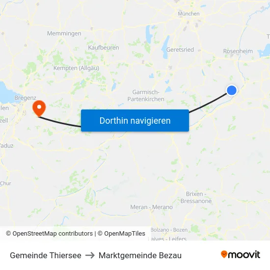 Gemeinde Thiersee to Marktgemeinde Bezau map