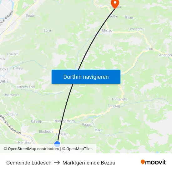 Gemeinde Ludesch to Marktgemeinde Bezau map