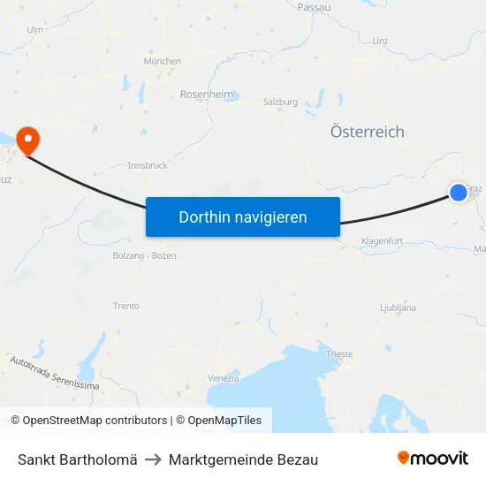 Sankt Bartholomä to Marktgemeinde Bezau map