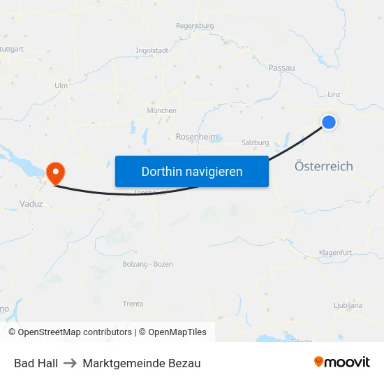 Bad Hall to Marktgemeinde Bezau map