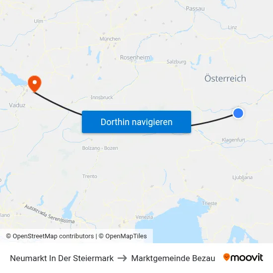Neumarkt In Der Steiermark to Marktgemeinde Bezau map