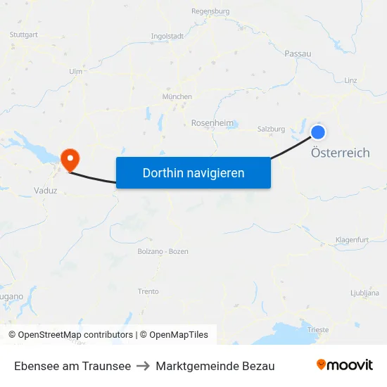 Ebensee am Traunsee to Marktgemeinde Bezau map