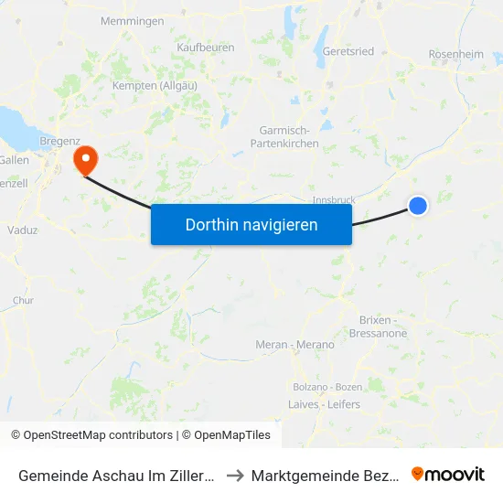 Gemeinde Aschau Im Zillertal to Marktgemeinde Bezau map