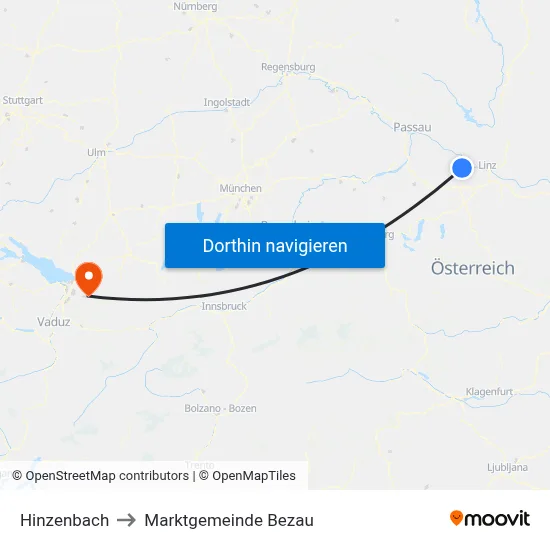 Hinzenbach to Marktgemeinde Bezau map