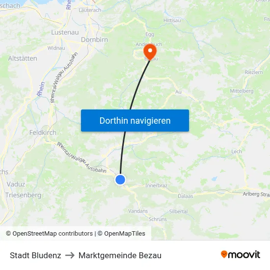 Stadt Bludenz to Marktgemeinde Bezau map