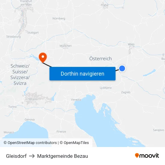 Gleisdorf to Marktgemeinde Bezau map