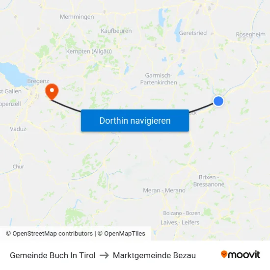 Gemeinde Buch In Tirol to Marktgemeinde Bezau map