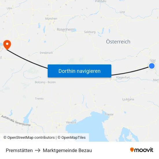 Premstätten to Marktgemeinde Bezau map