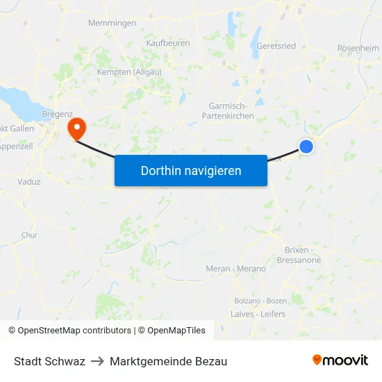 Stadt Schwaz to Marktgemeinde Bezau map