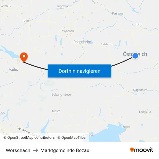 Wörschach to Marktgemeinde Bezau map