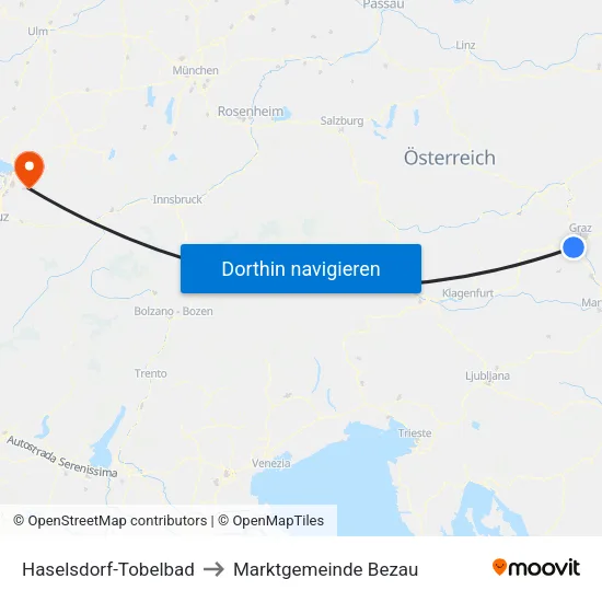 Haselsdorf-Tobelbad to Marktgemeinde Bezau map