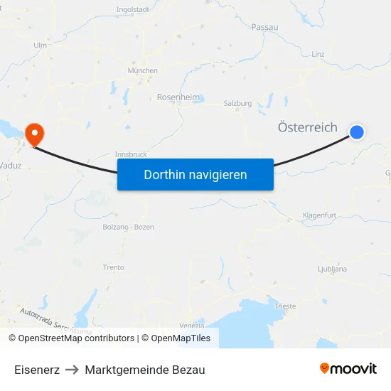 Eisenerz to Marktgemeinde Bezau map