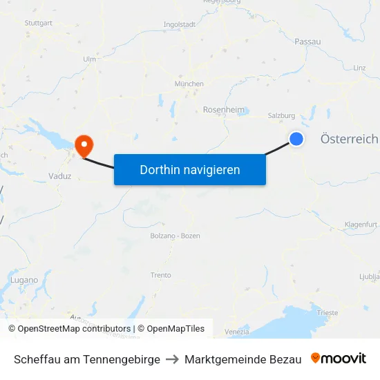 Scheffau am Tennengebirge to Marktgemeinde Bezau map