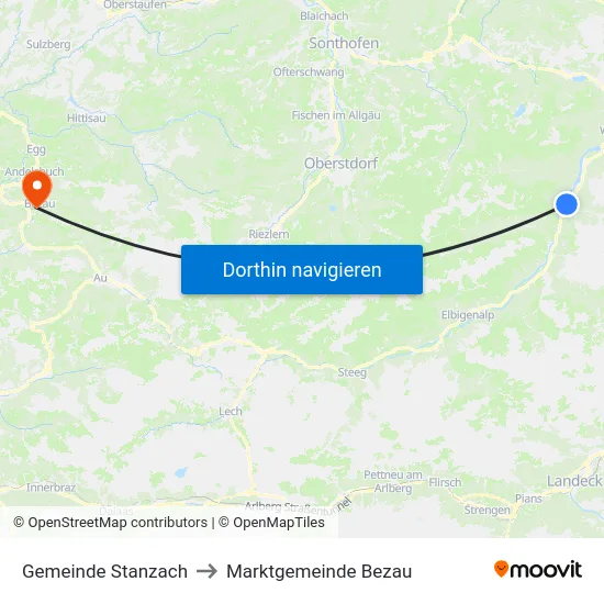 Gemeinde Stanzach to Marktgemeinde Bezau map