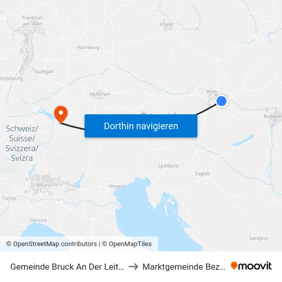 Gemeinde Bruck An Der Leitha to Marktgemeinde Bezau map