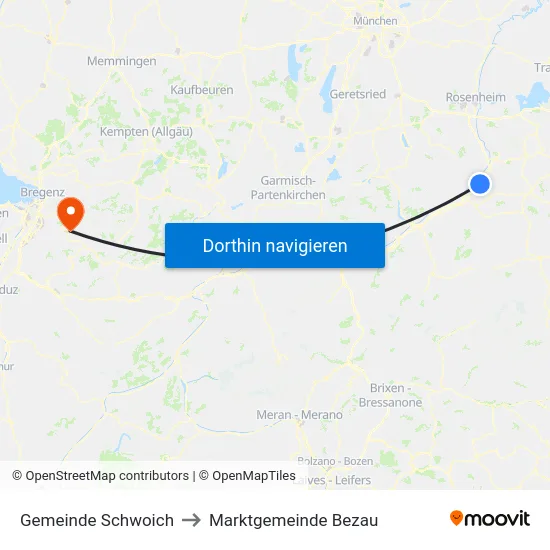 Gemeinde Schwoich to Marktgemeinde Bezau map
