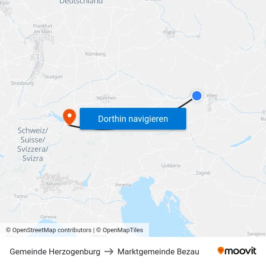 Gemeinde Herzogenburg to Marktgemeinde Bezau map