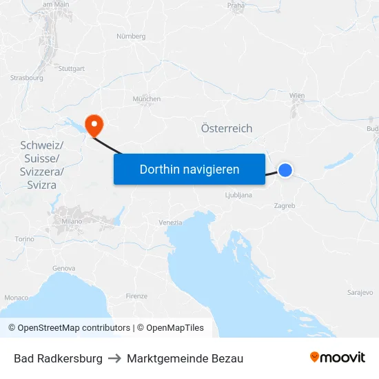 Bad Radkersburg to Marktgemeinde Bezau map