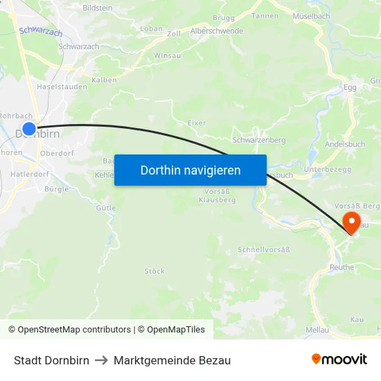Stadt Dornbirn to Marktgemeinde Bezau map