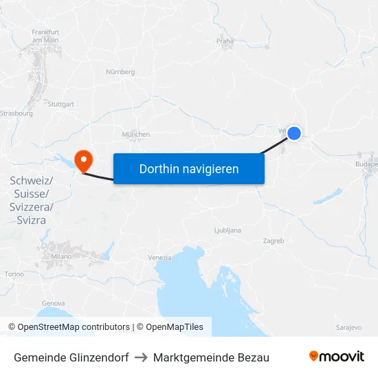 Gemeinde Glinzendorf to Marktgemeinde Bezau map