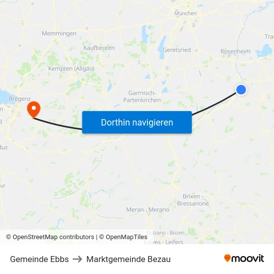 Gemeinde Ebbs to Marktgemeinde Bezau map