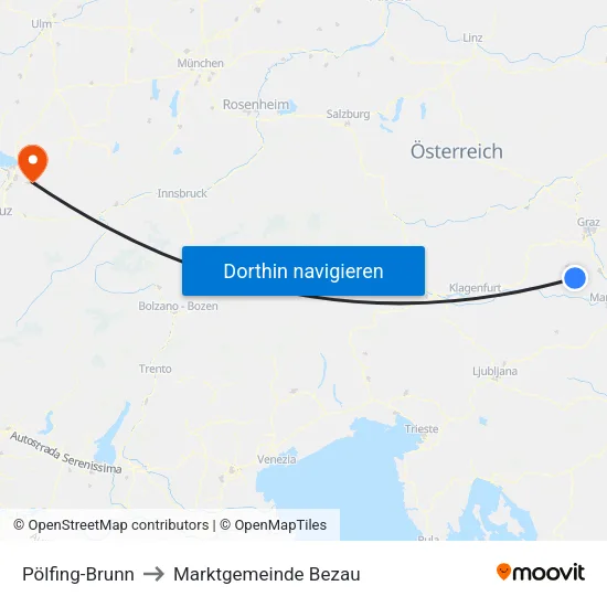 Pölfing-Brunn to Marktgemeinde Bezau map