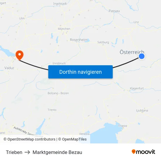 Trieben to Marktgemeinde Bezau map