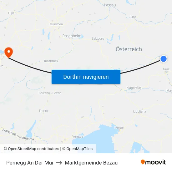 Pernegg An Der Mur to Marktgemeinde Bezau map