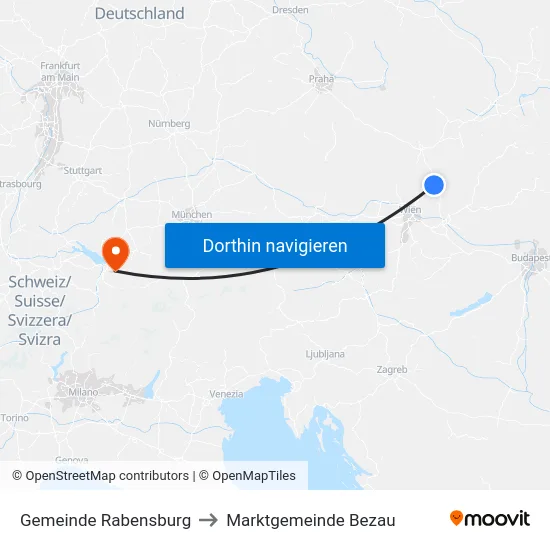 Gemeinde Rabensburg to Marktgemeinde Bezau map