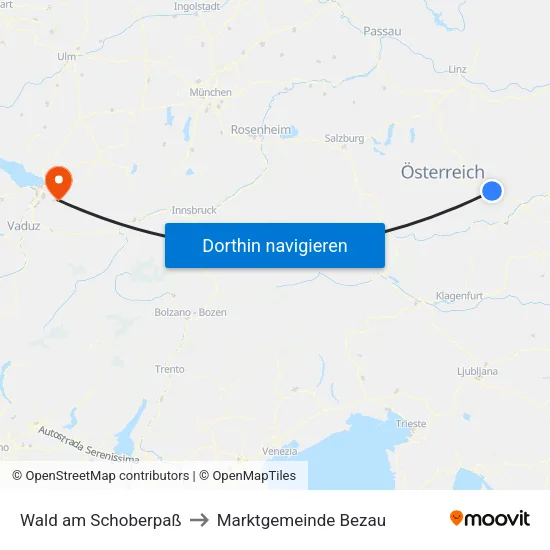 Wald am Schoberpaß to Marktgemeinde Bezau map