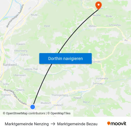 Marktgemeinde Nenzing to Marktgemeinde Bezau map