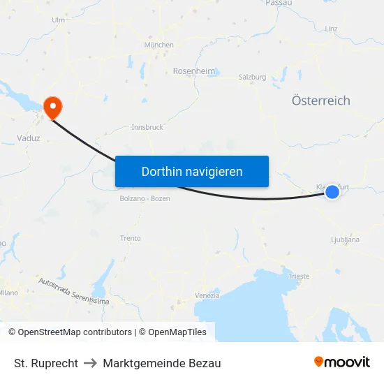 St. Ruprecht to Marktgemeinde Bezau map