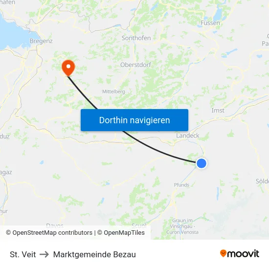 St. Veit to Marktgemeinde Bezau map