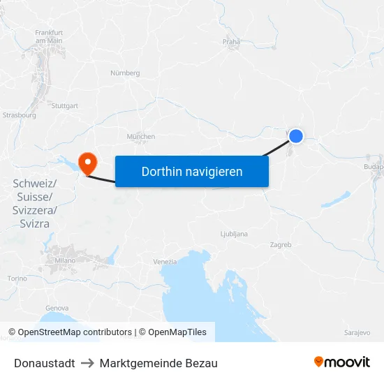 Donaustadt to Marktgemeinde Bezau map