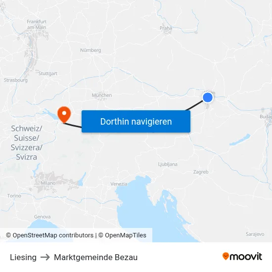 Liesing to Marktgemeinde Bezau map