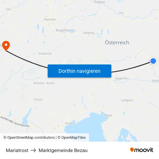 Mariatrost to Marktgemeinde Bezau map